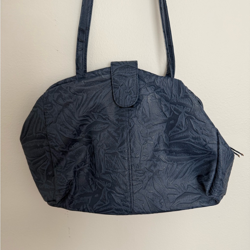 Vintage Monique Dark Blue Textured Shoulder Bag